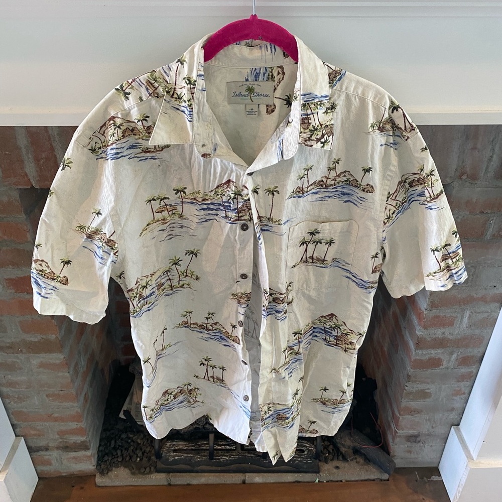 Mens Island Shores Cotton Seascapes Ocean Vacation Tropical Shirt Beach Medium - Picture 2 of 6